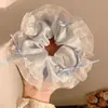 Scrunchie lenço quadrado estilo pastoral francês para meninas e crianças, elástico de cabelo doce com laço para coques, acessório de cabelo