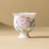 Taza de Cerámica con Ramo de Claveles Pintado a Mano por el Fabricante, Taza de Té Personal, Taza de Té para Juego de Té Kung Fu