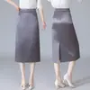 Saia Longa Tie-Dye em Cetim de Acetato para Mulheres, Saia Longa de Verão, Novo Estilo 2026, Elegante Saia de Corte A com Fenda que Molda o Quadril