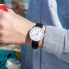 Reloj de Cuarzo Minimalista para Pareja con Esfera Numérica, Correa de Cuero Negra, Reloj de Pulsera Simple para Estudiantes para el Examen