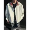 Chaqueta de aviador americana de estilo nuevo para primavera y otoño, de dos piezas falsas, con cuello americano, holgada, casual, chaqueta de béisbol, prenda de abrigo