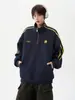 Sudadera de Estilo Americano con Rayas y Cuello Alto para Parejas para Hombres, Top Retro de Media Cremallera de Moda Otoñal con un Diseño Único, Chaqueta Deportiva Pesada