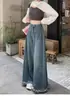 Jeans Retro de Talla Grande con Dobladillo Deshilachado para Mujer Primavera y Otoño Cintura Alta Efecto Adelgazante Diseño Holgado Pierna Recta Ancha Pantalones de Pata de Elefante