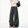 Calça de moletom nova e moderna estilo americano, cinza escuro, de outono, modelagem solta, perna reta, para homens, calça esportiva casual versátil