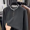 Sudadera para hombre con tapeta falsa, hecha de lana y seda, nueva colección otoño 2026, cuello redondo, manga larga casual, capa interior camiseta para hombre