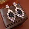 Pendientes de Borla Full Diamond Super Brillantes de Lujo Ligero Pendientes Exagerados Retro de Gama Alta Elegantes Pendientes Atmosféricos de Diamante Morado Encantadores para Mujer