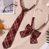 Corbata JK Cuadros Rojos Decoración de Graduación para Mujer Estilo Estudiante Universitario Pajarita sin Nudo Camisa Estilo Japonés