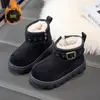 Botas de Neve Infantis Forradas de Lã Espessas 2025 Outono e Inverno Novo Estilo Botas de Algodão de Cor Sólida para Meninos e Meninas