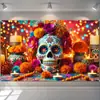 2025 Cruzamento de Fronteiras Novo Dia dos Mortos Mexicano Tecido de Fundo Atmosfera Festiva Banner de Fundo para Festa 110*180cm