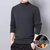 Camisa Térmica Elástica Outono e Inverno Camiseta Masculina Veludo Dupla Face Gola Semi-alta Manga Longa Camiseta Gola Alta Pequena Cor Sólida Camisa Base
