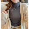 Camiseta Interior de Modal Nueva de Cuello Semi-Alto en el Hombro Derecho para Mujer en Otoño e Invierno Top Interior Elegante Simple de Color Puro de Gama Alta
