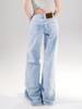 Jeans Azul Claro de Perna Larga para Mulheres Verão 2025 Novo Cintura Baixa Emagrecedor Solto Pera Versátil Calça Reta