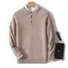 Suéter masculino de lã, novo estilo de inverno, camisa de manga comprida com gola, suéter de cor sólida de caimento solto, suéter casual masculino de tricô de cashmere