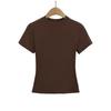 Playera de Manga Corta de Color Sólido Ajustada para Chica Hot con Cuello Redondo Pequeño, Nueva Blusa Base Corta Elástica Ajustada de Verano al Mayoreo