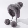 Outono e inverno das mulheres de algodão cashmere pullover cap três fios bola bonito velo forrado grosso à prova de frio quente cor sólida chapéu de malha