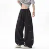 Calça de Moletom Charles Patchwork Xadrez em Forma de Coração Unissex Verão Tendência Resistente Versátil Casual com Efeito de Caimento Calça de Perna Larga