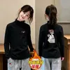 Nueva Camiseta Base de Manga Larga con Cuello Alto y Volantes para Niñas Otoño Invierno Polar Térmico Ropa Interior para Niños Pequeños y Medianos Top Cepillado