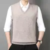 Colete de Lã Outono e Inverno Transfronteiriço Masculino Decote V Suéter de Lã Suéter Espessado Colete para Homens de Meia-Idade e Jovens Roupa de Pai Jaqueta Sem Mangas