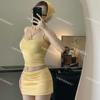 [4 Colores] Nuevo Dulce Puro Spice Girls Simple Cuadros Dividido Traje de Baño para Mujer Ajustado Camisola Falda Corta Turbante