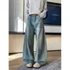 Calça jeans masculina com padrão de bambu lavado estilo americano, calças retas para outono, calças casuais largas e modernas
