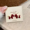 Outono e Inverno Brincos de Laço Flocado Vermelho Âncora Femininos Agulha de Prata Doce Requintado Vermelho Vinho Elegantes Brincos Peludos