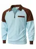 Sudadera de punto gofre con bloques de color para hombre, transfronteriza, cuello polo con media cremallera, jersey de manga larga, ropa exterior casual europea y americana