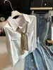 Camisa de Mujer de Manga Larga con Cuello de Bufanda con Cordones Estilo Francés Chic, Nueva para Verano 2026, con Mangas Tres Cuartos Opcionales