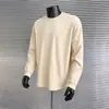 Camiseta de Manga Longa Lisa Pesada 260g com Punho, Estilo Japonês Versátil para Outono e Inverno, Caimento Solto, Moletom de Camada Interna, Gola Redonda, Camada Base Masculina