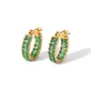 Pendientes de moda de lujo ligero estilo europeo y americano, pendientes de acero inoxidable chapado en oro de 18 quilates con circonitas cuadradas completas, pendientes de nicho de alta gama para mujer