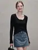 Suéter de Punto de Color Sólido Simple 2026 Manga Larga para Mujer Estilo Nuevo Cuello Semi Abierto Ajustado Cortavientos 7861