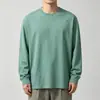 Camiseta de manga larga de algodón puro de peso pesado de 230 g para hombre, nuevo estilo de otoño, corte holgado, cuello redondo, prenda interior para hombre