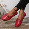 Cross2026 Primavera Otoño Nuevo Fondo Plano Boca Baja Europeos y Americanos Elegantes Mocasines con Cadena Metálica Zapatos Casuales para Mujer Zapatos de Vestir