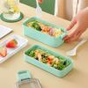 Lonchera de tres capas de paja de trigo de estilo japonés, lonchera portátil para horno microondas, lonchera de plástico PP con compartimento de doble capa