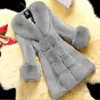 Novedad Otoño e Invierno 2024 Ropa Exterior para Mujer Longitud Media Piel Sintética de Visón Piel Sintética Piel Sintética de Conejo Cuello de Piel Sintética de Zorro Talla Grande Corte Entallado