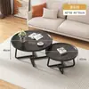 Mesa de Centro Redonda Apilable para Sala de Estar Mesa de Centro Combinada Minimalista Moderna para Apartamento Pequeño Color Nogal Mesa de Té Pequeña para Uso Doméstico Hierro Forjado