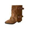 Otoño 2026 Nuevas Botines de Tacón Grueso Puntiagudos sin Cierre para Mujer Moda Botas Vaqueras Botines de Pantalón de Nicho Botas con Tacón de Bloque