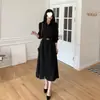 Vestido outono-inverno chique coreano estilo francês com cintura marcada e saia fluida