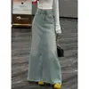 2026 Verano Nuevo Estilo Coreano Versátil Cintura Alta Falda de Mezclilla Lavada Retro Adelgazante Dobladillo Amplio Falda de Gama Alta para Mujeres