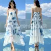 Vestido tradicional teñido con nudos de Yunnan-Guizhou teñido de azul, vestido largo teñido con nudos hecho a mano, adelgazante, suave y dulce vestido de tirantes