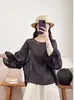 Verão Novo Estilo Cor Sólida Gola Redonda Manga Lanterna Algodão e Linho Manga Três Quartos Top, Solto e Confortável Fino Feminino Roupa Feita Sob Medida