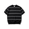 Camiseta de punto de seda helada Nanxia estilo nuevo verano corte ajustado efecto adelgazante jersey de cuello redondo camiseta básica de rayas blancas y negras manga corta