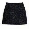 Saia Feminina 2026 Outono/Inverno Novo Estilo Saia Curta Brilhante Lantejoula Lã Saia Tweed Peça Única Bodycon