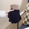 Guantes de pantalla táctil estilo coreano para Otoño e Invierno, guantes retro versátiles para mujer, guantes de punto de cinco dedos con contraste de color para estudiante, guantes gruesos de ciclismo para pareja