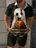 Novo Conjunto de Camisa de Manga Curta e Shorts Masculino com Estampa Engraçada de Halloween para o Verão - Venda Cruzada da Amazon