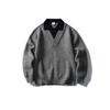Ropa Vintage 2025 Otoño/Invierno Nuevo Suéter de Punto Holgado para Hombre con Cuello en V Grande y Cuello Solapa, Bloques de Color, Falso Dos Piezas