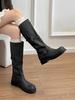 Botas Largas de Cuero Vintage Desgastado con Hebilla para Mujer, Nuevo Estilo Otoño e Invierno 2026, Tacón Grueso, Punta Redonda, Efecto Adelgazante, Botas de Monta para Mujer