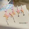 Pendientes de Borlas Mariposa con Degradado Rosa y Amarillo de Celebridad de Internet, Pendientes Exquisitos Versátiles en Forma de Estrella Dulces y de Hada