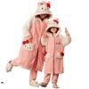 Pijama de invierno grueso con forro polar para niñas, para padres e hijas, camisón lindo y dulce de forro polar de coral, ropa de casa cálida de longitud media