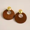 Pendientes de Corazón de Madera Color Café Transfronterizos Europeos y Americanos, Pendientes Estilo Retro Maillard, Pendientes de Diseño de Nicho para Mujer