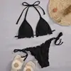Amazon 2027 Nuevo Bikini de Dos Piezas Triángulo con Cordones y Cuello Halter para Mujer Traje de Baño Sexy de Cintura Alta Europeo y Americano Venta al por Mayor